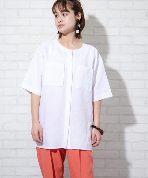 coen（コーエン）の「リネンレーヨンショートスリーブシャツ#（シャツ/ブラウス・レディース・ホワイト/ブラウン/ブラック・FREE）」の8枚目の写真