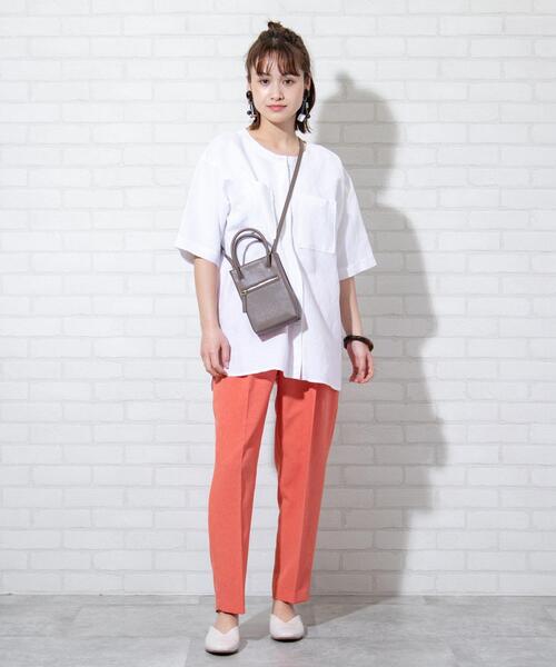 coen（コーエン）の「リネンレーヨンショートスリーブシャツ#（シャツ/ブラウス・レディース・ホワイト/ブラウン/ブラック・FREE）」の6枚目の写真