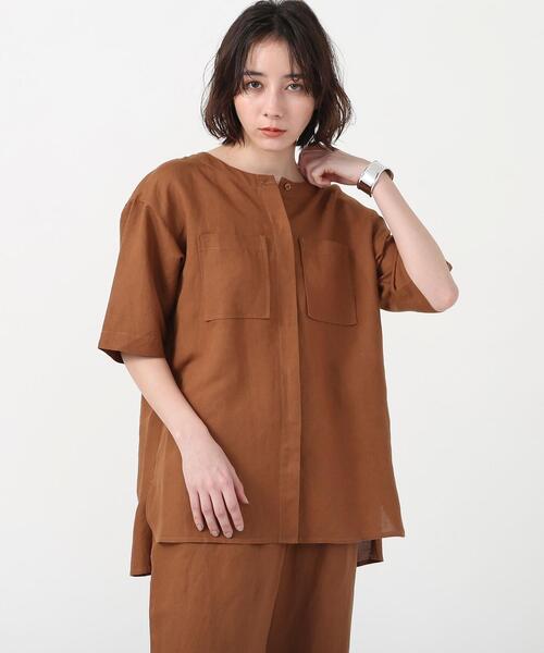 coen（コーエン）の「リネンレーヨンショートスリーブシャツ#（シャツ/ブラウス・レディース・ホワイト/ブラウン/ブラック・FREE）」の4枚目の写真