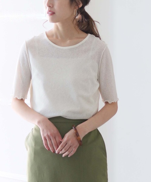 HER CLOSET(ハークローゼット)の「【HER CLOSET】シアーハーフスリーブバックスリットカットソー(Tシャツ/カットソー・レディース・ブラック/アイボリー・M)」の4枚目の写真