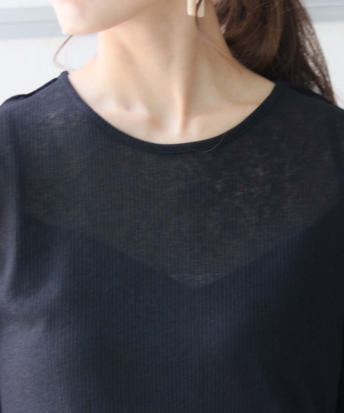 HER CLOSET(ハークローゼット)の「【HER CLOSET】シアーハーフスリーブバックスリットカットソー(Tシャツ/カットソー・レディース・ブラック/アイボリー・M)」の15枚目の写真