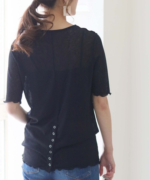 HER CLOSET(ハークローゼット)の「【HER CLOSET】シアーハーフスリーブバックスリットカットソー(Tシャツ/カットソー・レディース・ブラック/アイボリー・M)」の9枚目の写真