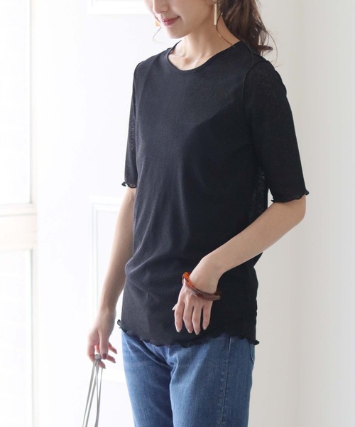 HER CLOSET(ハークローゼット)の「【HER CLOSET】シアーハーフスリーブバックスリットカットソー(Tシャツ/カットソー・レディース・ブラック/アイボリー・M)」の10枚目の写真