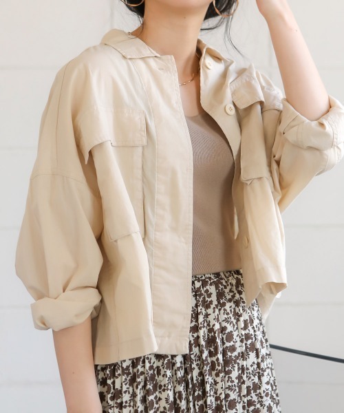 Bab(バブ)の「【WEB限定】軽量ヴィンテージ加工ショートジャケット(ブルゾン・レディース・ベージュ/オフホワイト/カーキ・FREE)」の8枚目の写真