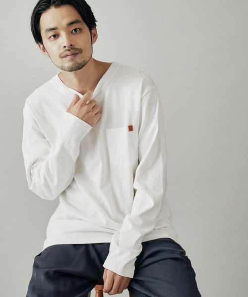 UNIVERSAL OVERALL(ユニバーサルオーバーオール)の「UNIVERSAL OVERALL/ユニバーサルオーバーオール POCKET LONG-TEE ポケット付き長袖カットソー(Tシャツ/カットソー・メンズ・ホワイト/ブラック/ベージュ/オレンジ/杢グレー・S/M/L/XL)」の2枚目の写真