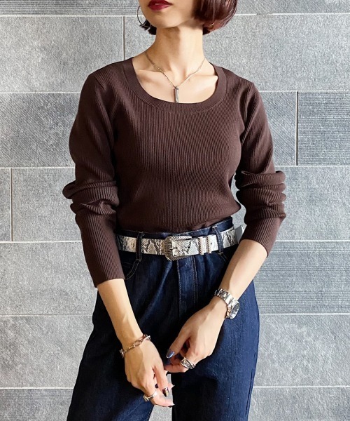 PAGEBOY（ページボーイ）の「クルーリブニット（ニット/セーター・レディース・ライラック/ブラック/ブラウン/オフホワイト・FREE）」の4枚目の写真