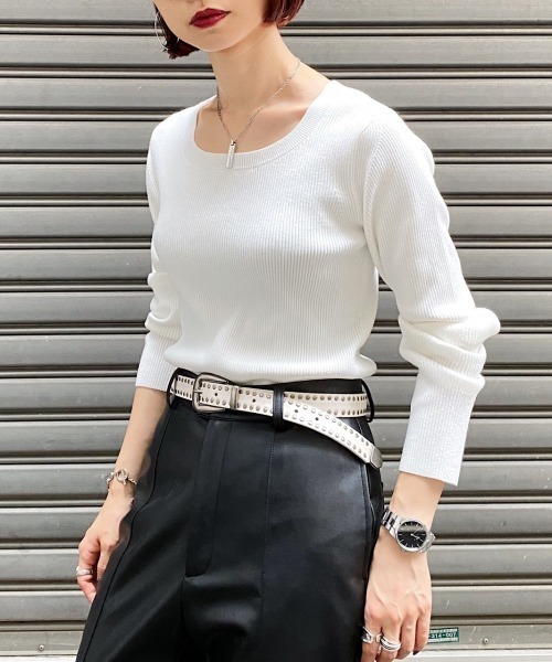 PAGEBOY（ページボーイ）の「クルーリブニット（ニット/セーター・レディース・ライラック/ブラック/ブラウン/オフホワイト・FREE）」の2枚目の写真