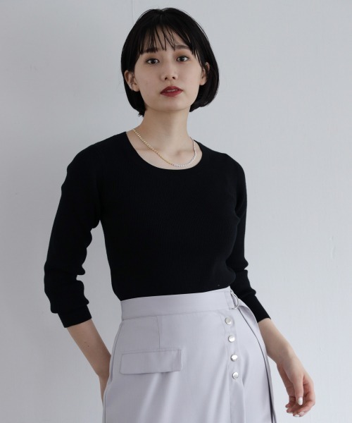 PAGEBOY（ページボーイ）の「クルーリブニット（ニット/セーター・レディース・ライラック/ブラック/ブラウン/オフホワイト・FREE）」の3枚目の写真