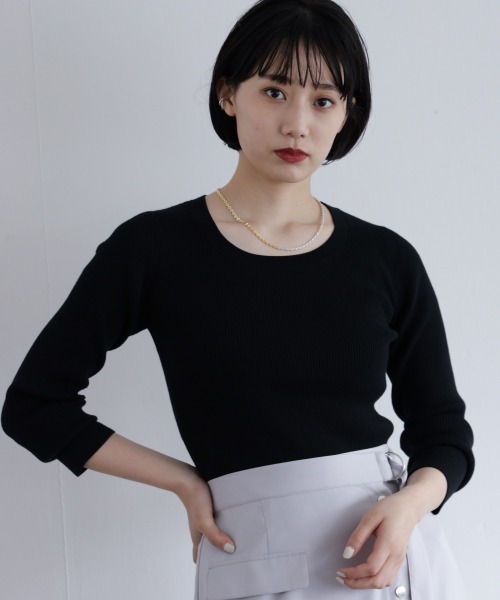 PAGEBOY（ページボーイ）の「クルーリブニット（ニット/セーター・レディース・ライラック/ブラック/ブラウン/オフホワイト・FREE）」の6枚目の写真