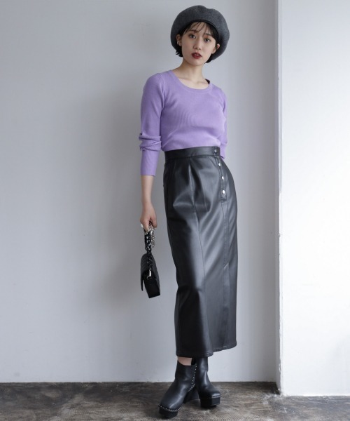 PAGEBOY（ページボーイ）の「クルーリブニット（ニット/セーター・レディース・ライラック/ブラック/ブラウン/オフホワイト・FREE）」の9枚目の写真