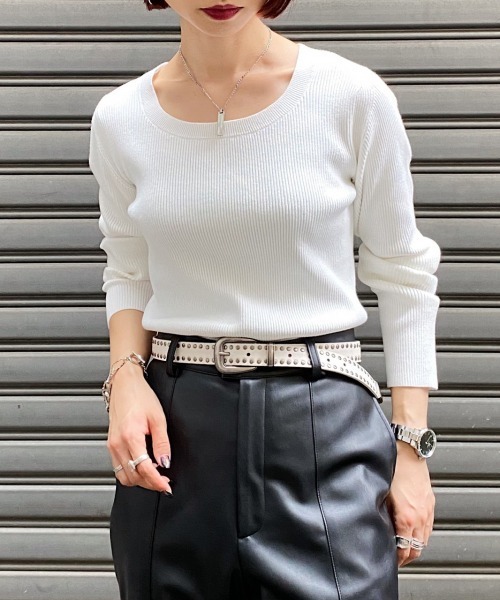 PAGEBOY（ページボーイ）の「クルーリブニット（ニット/セーター・レディース・ライラック/ブラック/ブラウン/オフホワイト・FREE）」の5枚目の写真