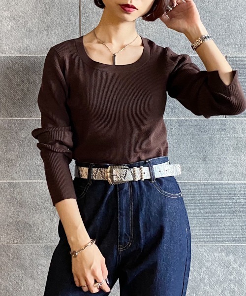 PAGEBOY（ページボーイ）の「クルーリブニット（ニット/セーター・レディース・ライラック/ブラック/ブラウン/オフホワイト・FREE）」の8枚目の写真