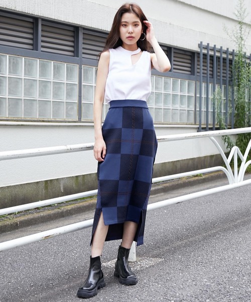 BARAK（バラク）の「チェックジャガードスリットタイトスカート  