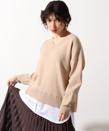OZOC（オゾック）の「◆【26(S)/52(LL)WEB限定サイズ】【洗える】シャツドッキングVネックニット（ニット/セーター）」