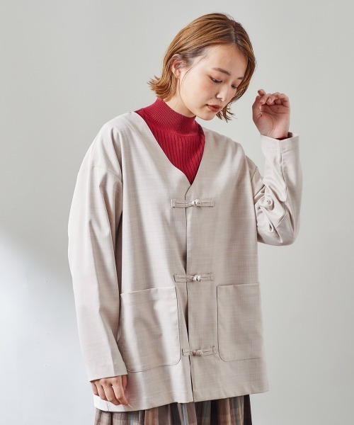 【在庫限り】cepoセポ　ノーカラー　ブルゾン　綺麗め　ベージュ　人気　L cepo（セポ）｜レディースのノーカラージャケット一覧 - WEAR