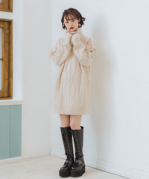肩開き ニット ワンピース one after another NICE CLAUP ワンピース 「HolidayCollection」肩