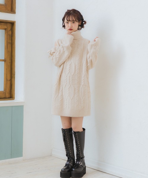 関税込☆Rouje レトロ可愛い リブレース編み ニット ワンピース 関税込☆Rouje レトロ可愛い リブレース編み ニット ワンピース