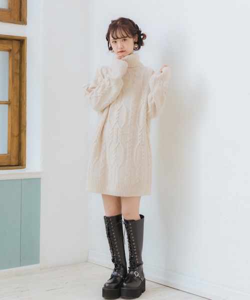 ロジータワンピース ROJITA（ロジータ）の「肩開きケーブルニットワンピース（ワンピース