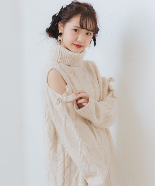 関税込☆Rouje レトロ可愛い リブレース編み ニット ワンピース 関税込☆Rouje レトロ可愛い リブレース編み ニット ワンピース
