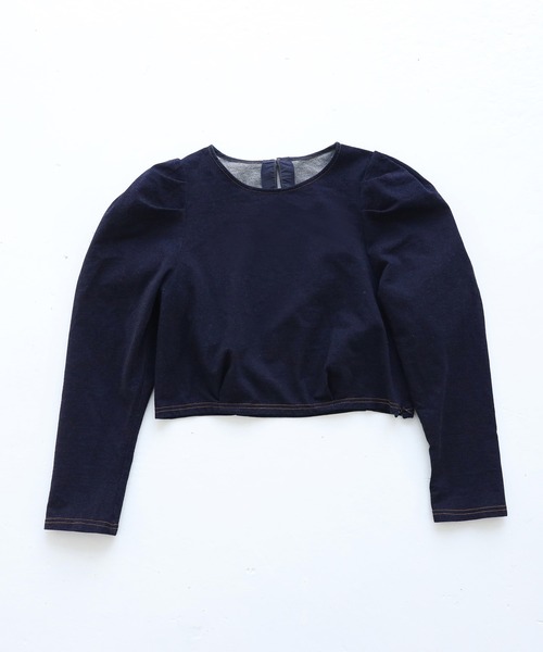 one after another NICE CLAUP（ワンアフターアナザーナイスクラップ）の「カットデニムトップス（Tシャツ/カットソー・レディース・ブラック/オフホワイト/インディゴブルー・FREE）」の4枚目の写真