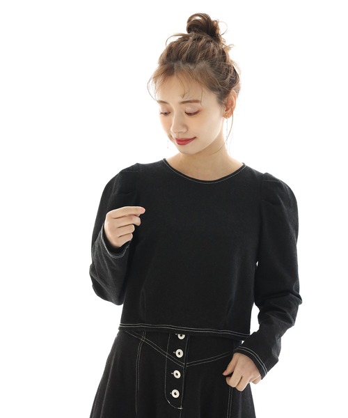 one after another NICE CLAUP（ワンアフターアナザーナイスクラップ）の「カットデニムトップス（Tシャツ/カットソー・レディース・ブラック/オフホワイト/インディゴブルー・FREE）」の7枚目の写真