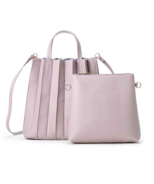 SHOO・LA・RUE（シューラルー）の「◆【ポシェット付】プリーツトート（トートバッグ・レディース・ブラック/ベージュ/ライトパープル・00）」の3枚目の写真