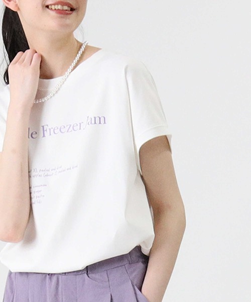 HONEYSUCKLE ROSE（ハニーサックルローズ）の「【HONEYSUCKLE ROSE】ラウンドプリントＴシャツ（Tシャツ/カットソー・レディース・ホワイト/パープル/サックスブルー/ブラック/ホワイト×レッド/ホワイト×イエロー/ブラック×レッド・M/L）」の2枚目の写真