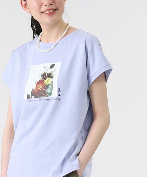 HONEYSUCKLE ROSE（ハニーサックルローズ）の「【HONEYSUCKLE ROSE】ラウンドプリントＴシャツ（Tシャツ/カットソー・レディース・ホワイト/パープル/サックスブルー/ブラック/ホワイト×レッド/ホワイト×イエロー/ブラック×レッド・M/L）」の6枚目の写真