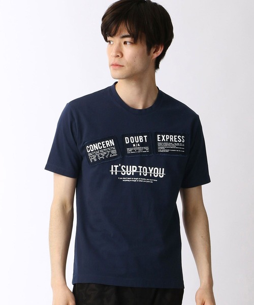 HIDEAWAYS NICOLE（ハイダウェイニコル）の「パッチワークロゴプリントTシャツ（Tシャツ/カットソー・メンズ・ピンク/ブラック/ネイビー/ホワイト/サックスブルー・MEDIUM/LARGE/X-LARGE）」の3枚目の写真