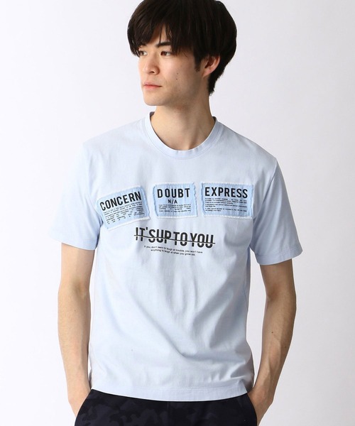 HIDEAWAYS NICOLE（ハイダウェイニコル）の「パッチワークロゴプリントTシャツ（Tシャツ/カットソー・メンズ・ピンク/ブラック/ネイビー/ホワイト/サックスブルー・MEDIUM/LARGE/X-LARGE）」の4枚目の写真