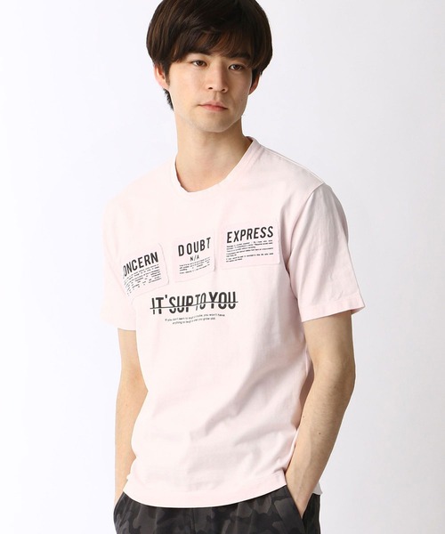 HIDEAWAYS NICOLE（ハイダウェイニコル）の「パッチワークロゴプリントTシャツ（Tシャツ/カットソー・メンズ・ピンク/ブラック/ネイビー/ホワイト/サックスブルー・MEDIUM/LARGE/X-LARGE）」の5枚目の写真