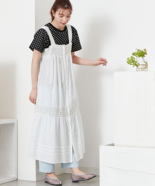 POU DOU DOU（プードゥドゥ）の「ソフトローンレースキャミワンピース（ワンピース・レディース・ブラック/オフホワイト・3）」の5枚目の写真