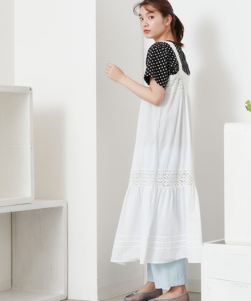 POU DOU DOU（プードゥドゥ）の「ソフトローンレースキャミワンピース（ワンピース・レディース・ブラック/オフホワイト・3）」の6枚目の写真