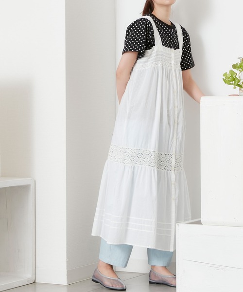 POU DOU DOU（プードゥドゥ）の「ソフトローンレースキャミワンピース（ワンピース・レディース・ブラック/オフホワイト・3）」の7枚目の写真