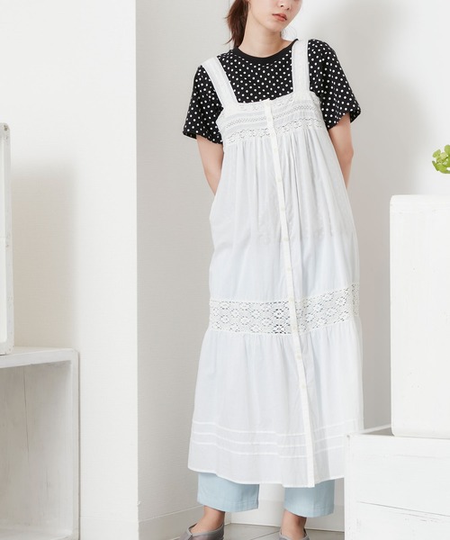 POU DOU DOU（プードゥドゥ）の「ソフトローンレースキャミワンピース（ワンピース・レディース・ブラック/オフホワイト・3）」の8枚目の写真