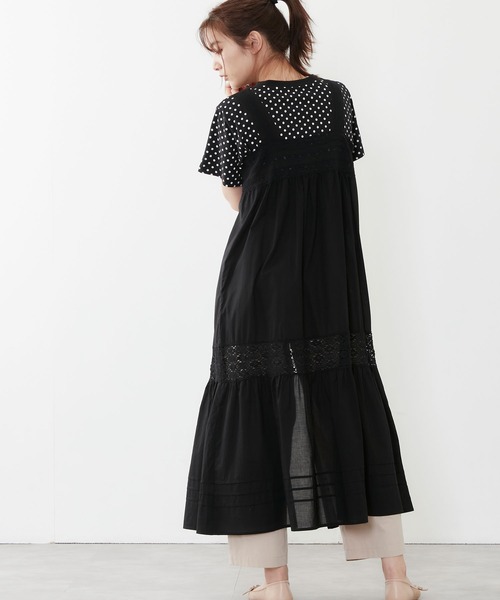 POU DOU DOU（プードゥドゥ）の「ソフトローンレースキャミワンピース（ワンピース・レディース・ブラック/オフホワイト・3）」の15枚目の写真
