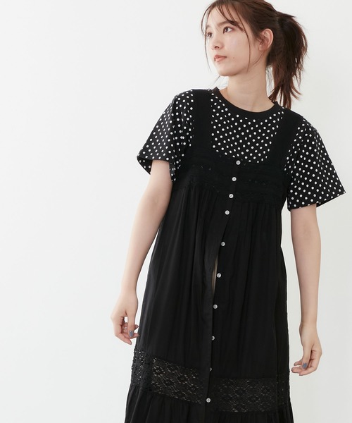 POU DOU DOU（プードゥドゥ）の「ソフトローンレースキャミワンピース（ワンピース・レディース・ブラック/オフホワイト・3）」の18枚目の写真