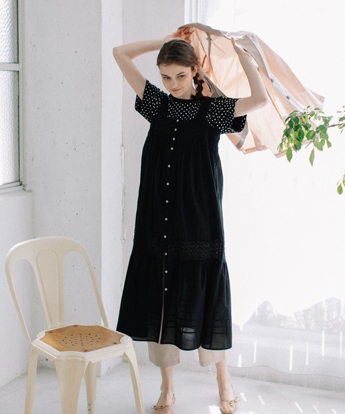 POU DOU DOU（プードゥドゥ）の「ソフトローンレースキャミワンピース（ワンピース・レディース・ブラック/オフホワイト・3）」の21枚目の写真