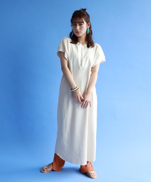 SLOBE citron.（スローブシトロン）の「SLOBE citron. ワッフルデザインワンピース【手洗い可能】◆（ワンピース・レディース・ナチュラル/グレー・FREE）」の4枚目の写真