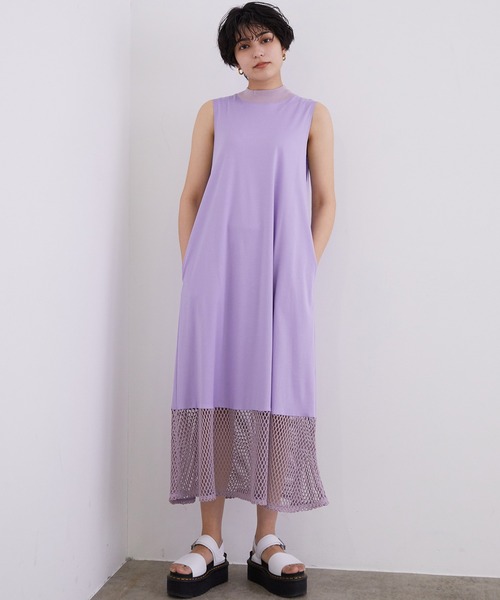A PUPIL（アピューピル）の「【A PUPIL】メッシュノースリーブワンピース（ワンピース・レディース・ベージュ/ラベンダー・FREE）」の2枚目の写真