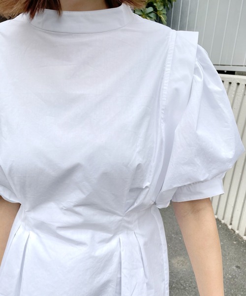 WHO'S WHO gallery（フーズフーギャラリー）の「ペザントギャザー半袖ミニワンピ（シャツワンピース・レディース・オフホワイト/ブラック・FREE）」の4枚目の写真