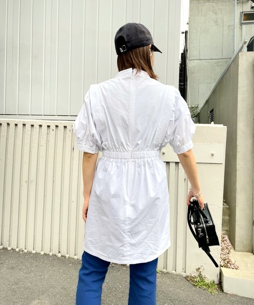 WHO'S WHO gallery（フーズフーギャラリー）の「ペザントギャザー半袖ミニワンピ（シャツワンピース・レディース・オフホワイト/ブラック・FREE）」の5枚目の写真
