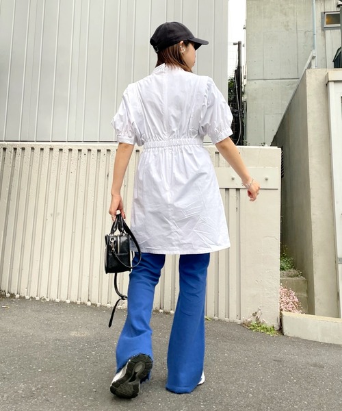 WHO'S WHO gallery（フーズフーギャラリー）の「ペザントギャザー半袖ミニワンピ（シャツワンピース・レディース・オフホワイト/ブラック・FREE）」の8枚目の写真