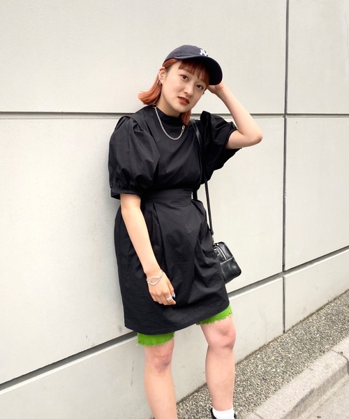 WHO'S WHO gallery（フーズフーギャラリー）の「ペザントギャザー半袖ミニワンピ（シャツワンピース・レディース・オフホワイト/ブラック・FREE）」の9枚目の写真