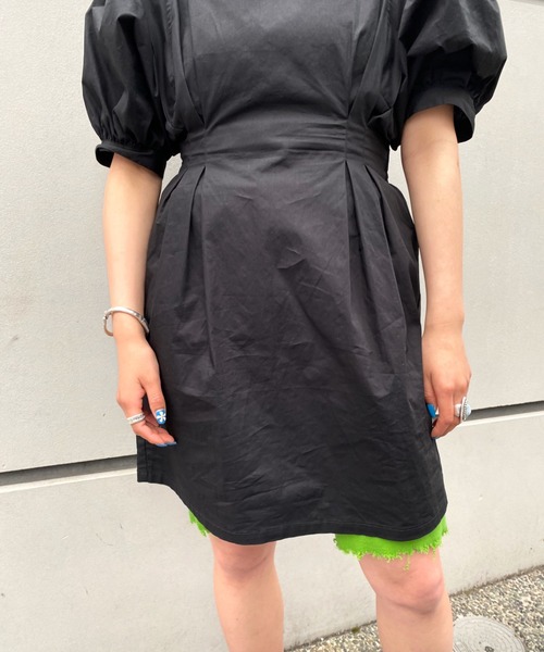 WHO'S WHO gallery（フーズフーギャラリー）の「ペザントギャザー半袖ミニワンピ（シャツワンピース・レディース・オフホワイト/ブラック・FREE）」の12枚目の写真