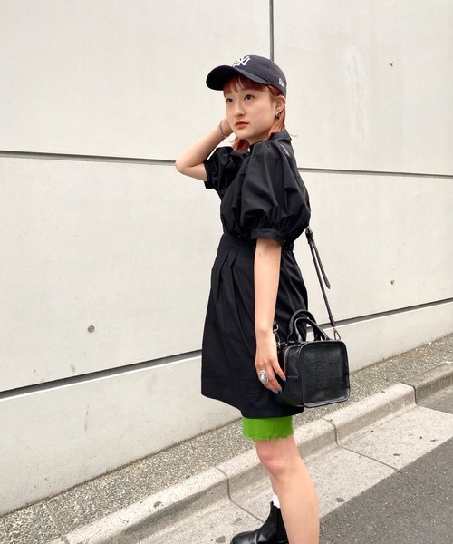 WHO'S WHO gallery（フーズフーギャラリー）の「ペザントギャザー半袖ミニワンピ（シャツワンピース・レディース・オフホワイト/ブラック・FREE）」の13枚目の写真