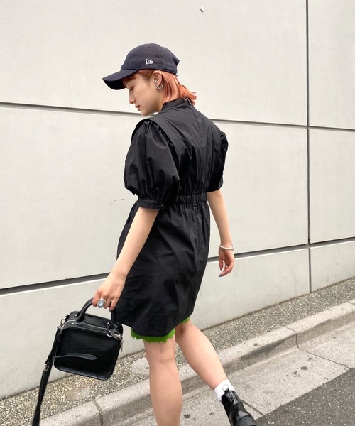 WHO'S WHO gallery（フーズフーギャラリー）の「ペザントギャザー半袖ミニワンピ（シャツワンピース・レディース・オフホワイト/ブラック・FREE）」の14枚目の写真