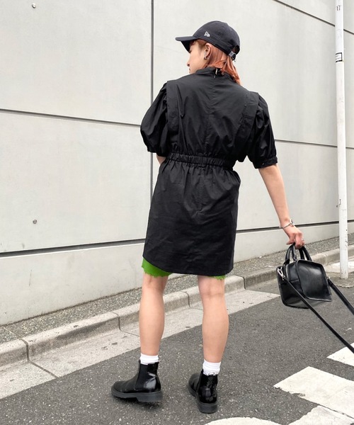 WHO'S WHO gallery（フーズフーギャラリー）の「ペザントギャザー半袖ミニワンピ（シャツワンピース・レディース・オフホワイト/ブラック・FREE）」の18枚目の写真