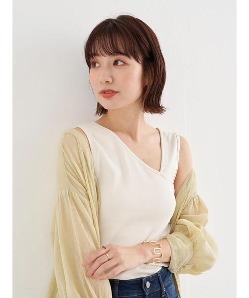earth music&ecology（アースミュージックアンドエコロジー）の「アシンメトリーネックタンクトップ ＊（タンクトップ・レディース・ライトベージュ/ブラック/モカ/アイボリー・S/M）」の10枚目の写真