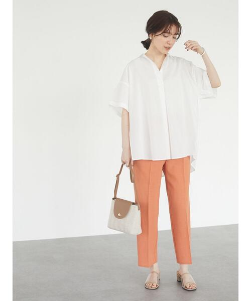 Green　Parks（グリーンパークス）の「接触冷感 センタープレスストレートパンツ＊（その他パンツ・レディース・ネイビー/ブラウン/オレンジ/グリーン/ライトベージュ・FREE）」の11枚目の写真